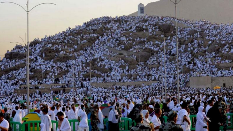 صورة ضيوف الرحمان يقفون على صعيد عرفة لأداء ركن الحج الأعضم